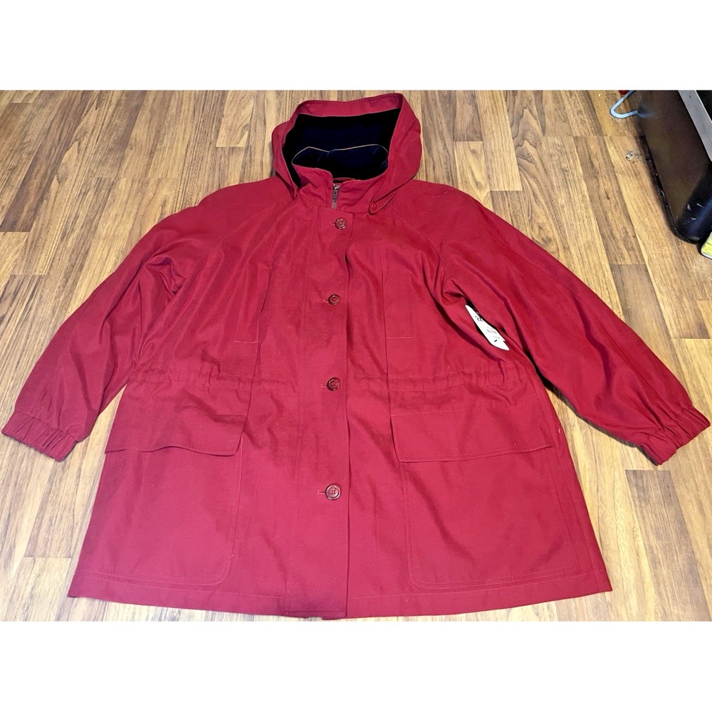 Gallery Woman 2X Red Hooded Jacket Coat Fleece Lined Zip Snap Plus Size NWT